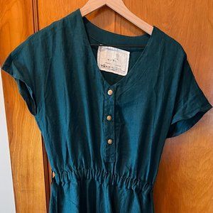 notPerfectLinen SYDNEY front snap linen dress Emerald Green Size: M/L